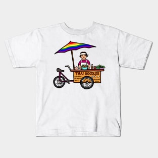 Gay pride lgbtq street food vendor selling Thai noodle. Asian outdoor healthy eating. Kids T-Shirt